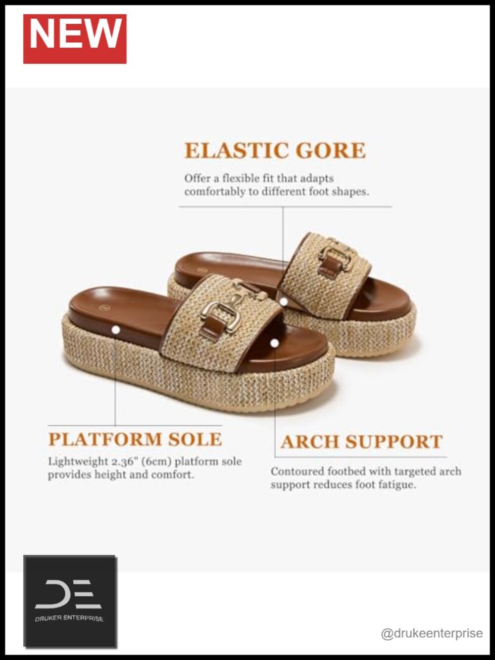 Platform Sandals Cute Raffia Espadrilles Slip on Open Toe Woven Straw Slides - Picture 3 of 5